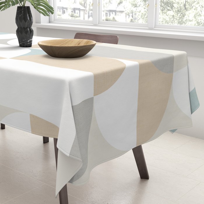 Mid-Mod Sun and Moon pattern - earthy grey blue pastels  Tablecloth Gallery Image 3
