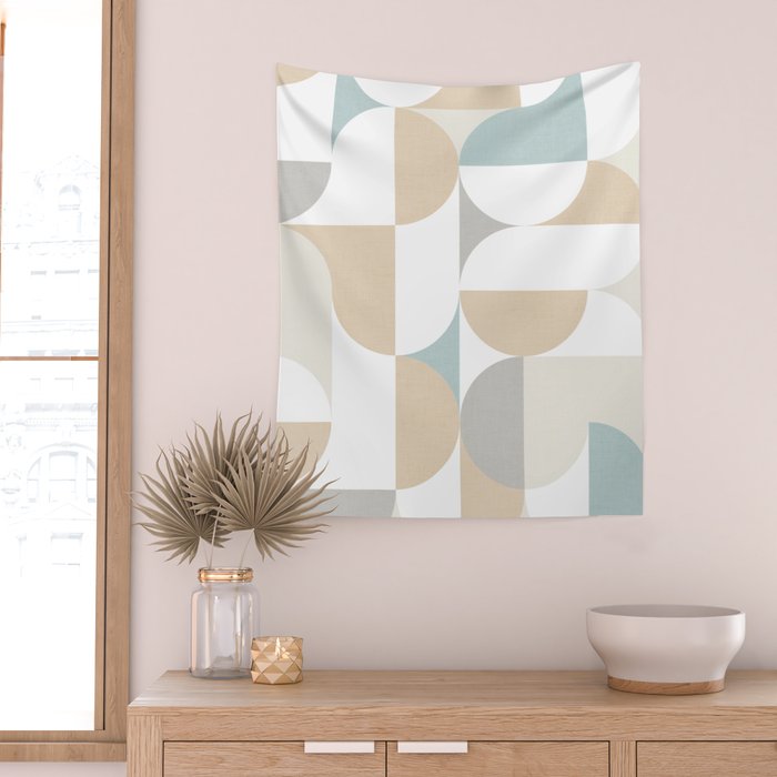 Mid-Mod Sun and Moon pattern - earthy grey blue pastels  Wall Tapestry Gallery Image 2