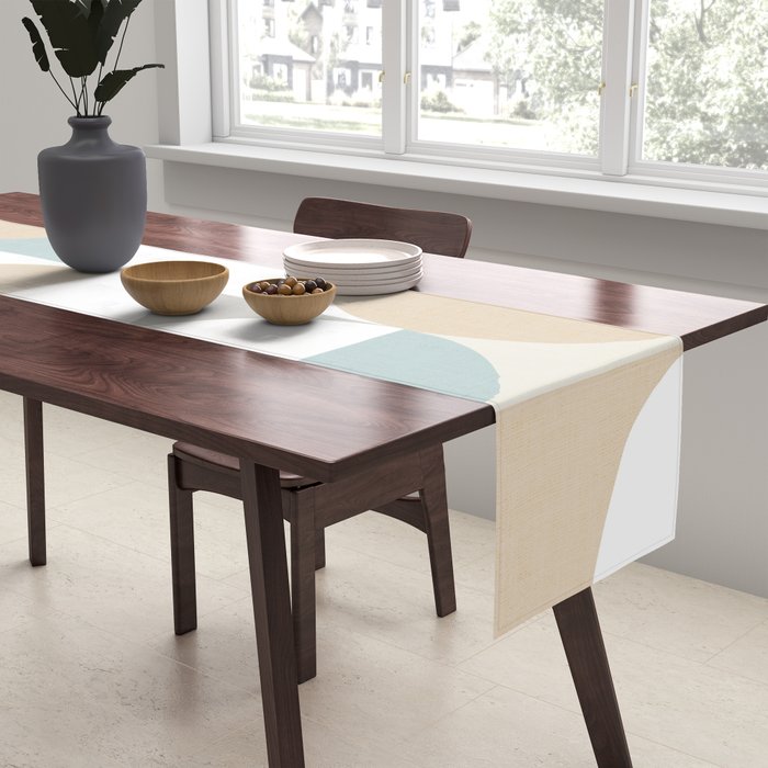Mid-Mod Sun and Moon pattern - earthy grey blue pastels  Table Runner Gallery Image 2