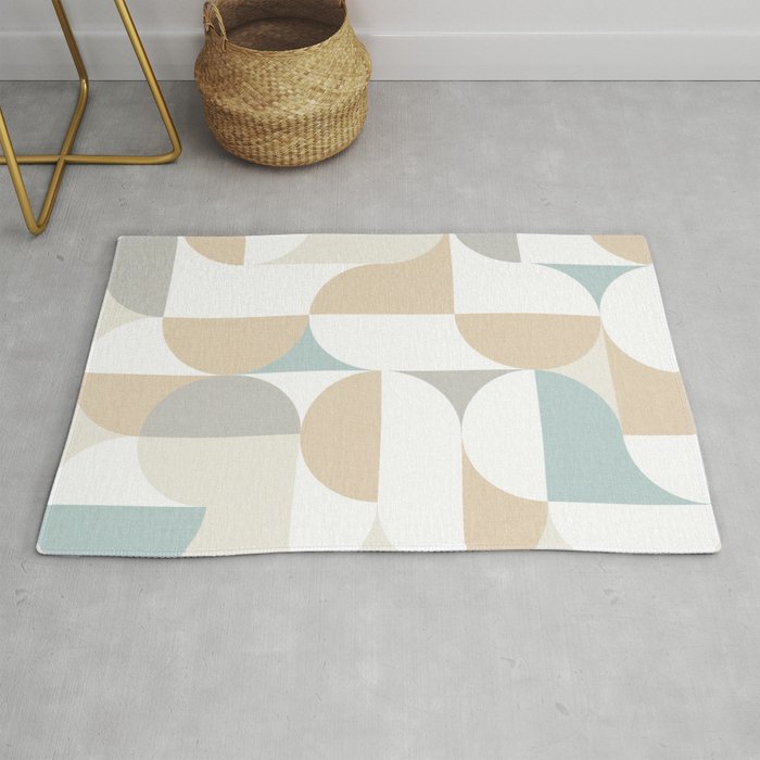 Mid-Mod Sun and Moon pattern - earthy grey blue pastels  Rug Gallery Image 1