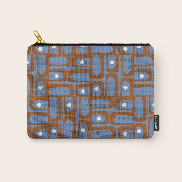 Mid Century Modern Piquet Abstract Multi Pattern in Blue and Brown Carry All Pouch Gallery Image 1