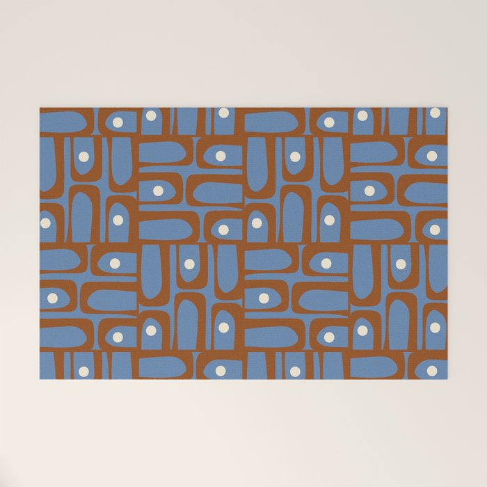 Mid Century Modern Piquet Abstract Multi Pattern in Blue and Brown Welcome Mat Gallery Image 1