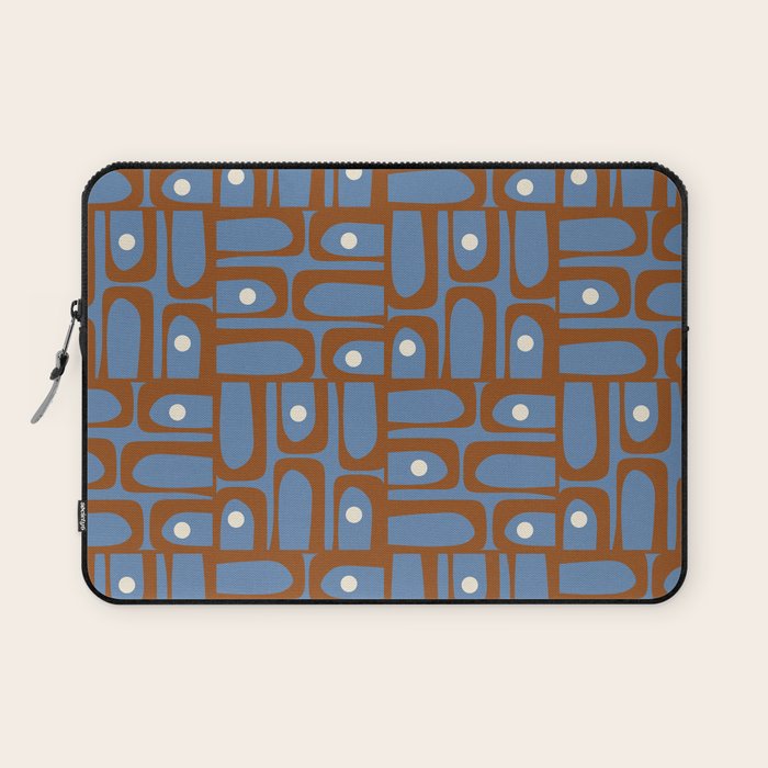 Mid Century Modern Piquet Abstract Multi Pattern in Blue and Brown Laptop Sleeve Gallery Image 1