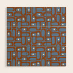 Mid Century Modern Piquet Abstract Multi Pattern in Blue and Brown Wood Wall Art Gallery Image 1