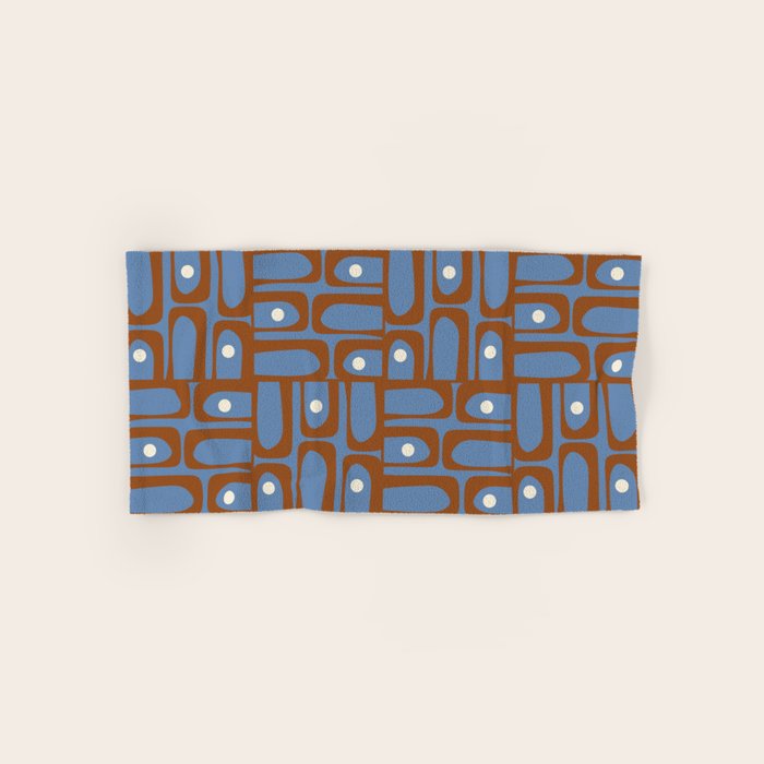 Mid Century Modern Piquet Abstract Multi Pattern in Blue and Brown Bath Towel Gallery Image 1