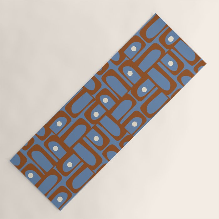 Mid Century Modern Piquet Abstract Multi Pattern in Blue and Brown Yoga Mat Gallery Image 1