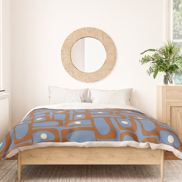 Mid Century Modern Piquet Abstract Multi Pattern in Blue and Brown Duvet Cover Gallery Image 3