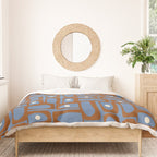Mid Century Modern Piquet Abstract Multi Pattern in Blue and Brown Duvet Cover Gallery Image 3
