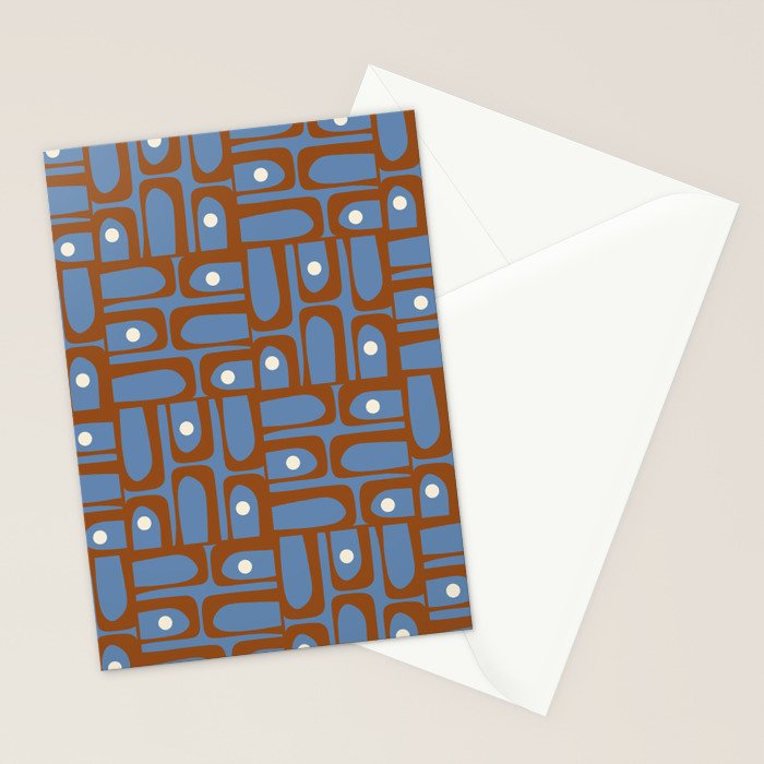 Mid Century Modern Piquet Abstract Multi Pattern in Blue and Brown Stationery Card Gallery Image 2