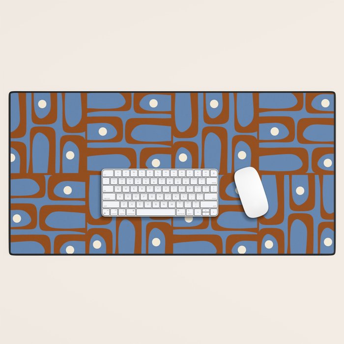 Mid Century Modern Piquet Abstract Multi Pattern in Blue and Brown Desk Mat Gallery Image 1