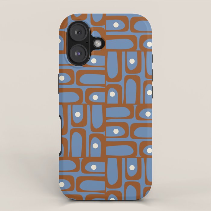 Mid Century Modern Piquet Abstract Multi Pattern in Blue and Brown iPhone Case Gallery Image 1