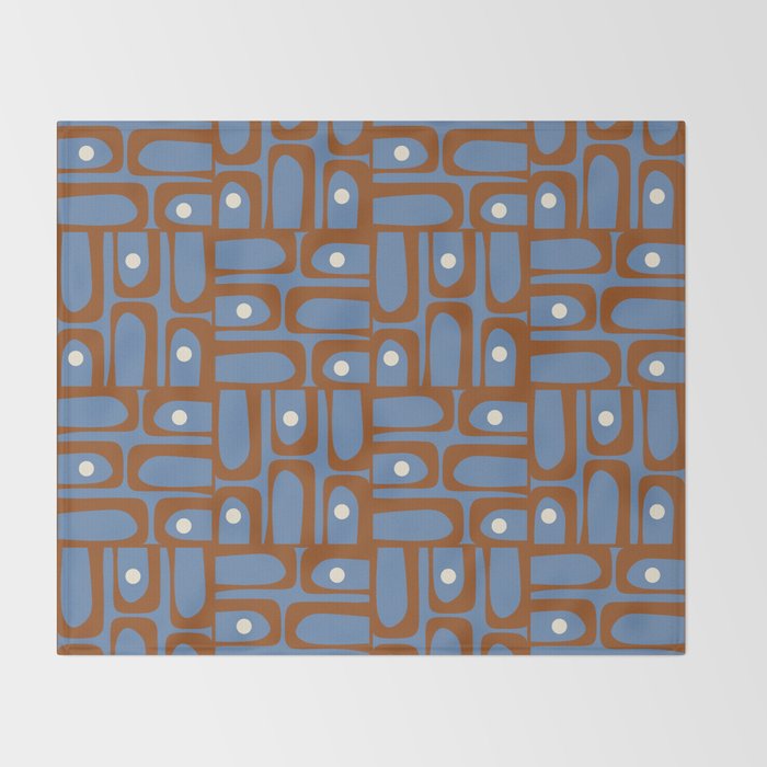 Mid Century Modern Piquet Abstract Multi Pattern in Blue and Brown Throw Blanket Gallery Image 2