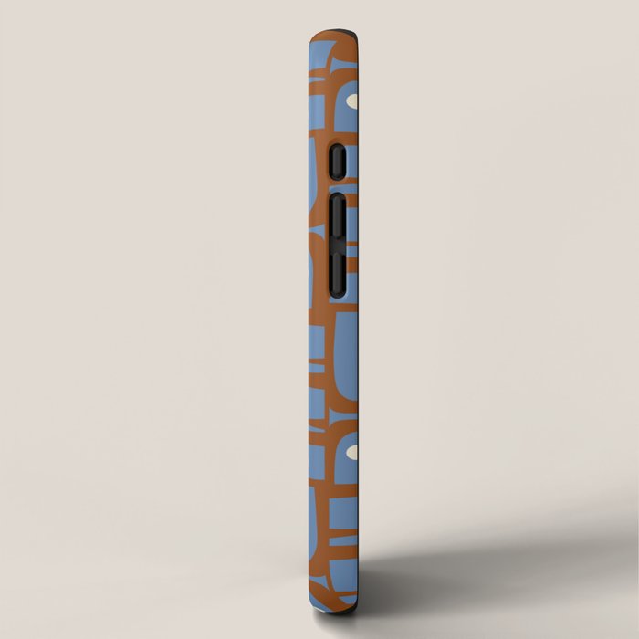 Mid Century Modern Piquet Abstract Multi Pattern in Blue and Brown iPhone Case Gallery Image 2