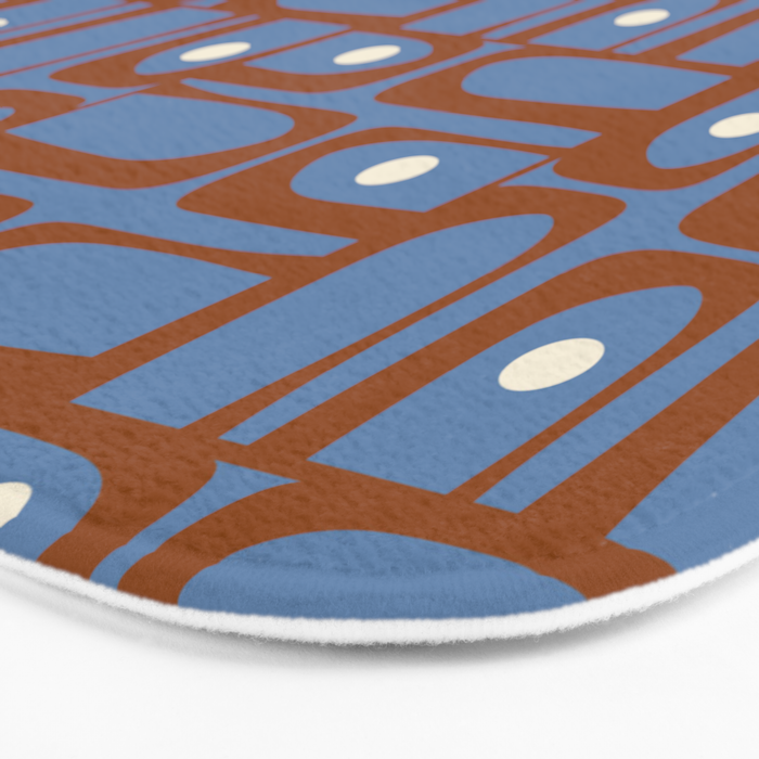 Mid Century Modern Piquet Abstract Multi Pattern in Blue and Brown Bath Mat Gallery Image 3