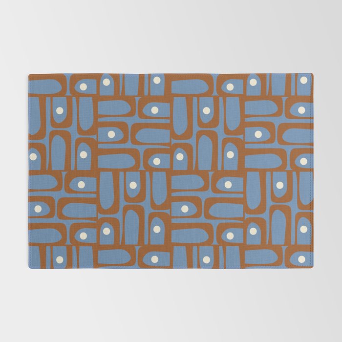 Mid Century Modern Piquet Abstract Multi Pattern in Blue and Brown Rug Gallery Image 2