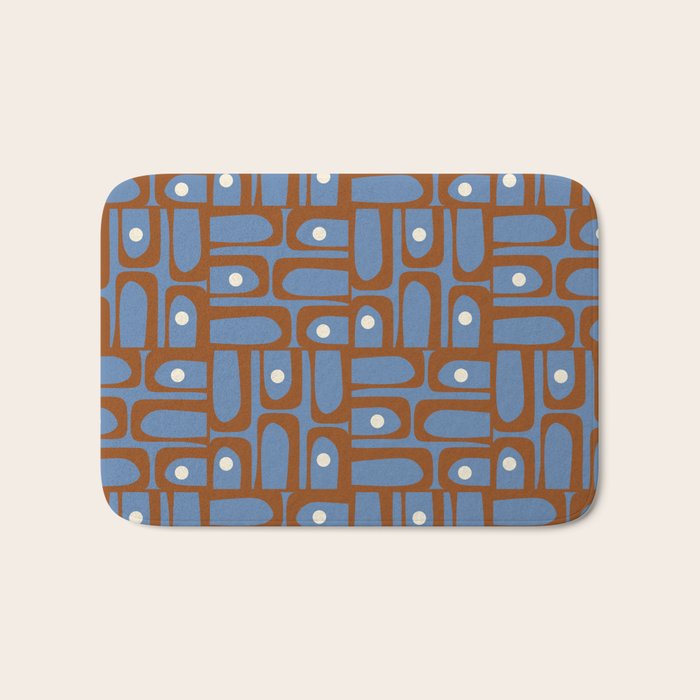 Mid Century Modern Piquet Abstract Multi Pattern in Blue and Brown Bath Mat Gallery Image 1