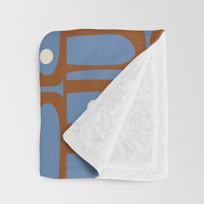Mid Century Modern Piquet Abstract Multi Pattern in Blue and Brown Throw Blanket Gallery Image 3
