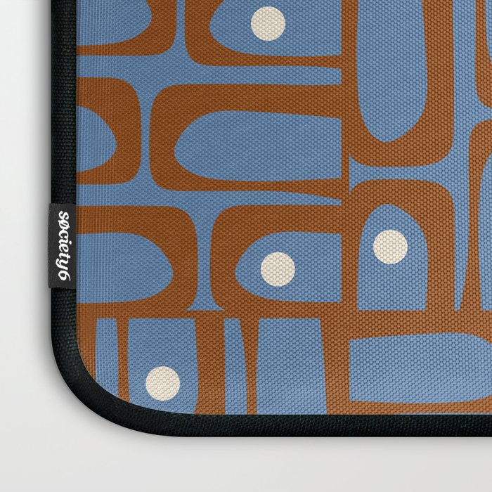 Mid Century Modern Piquet Abstract Multi Pattern in Blue and Brown Laptop Sleeve Gallery Image 3