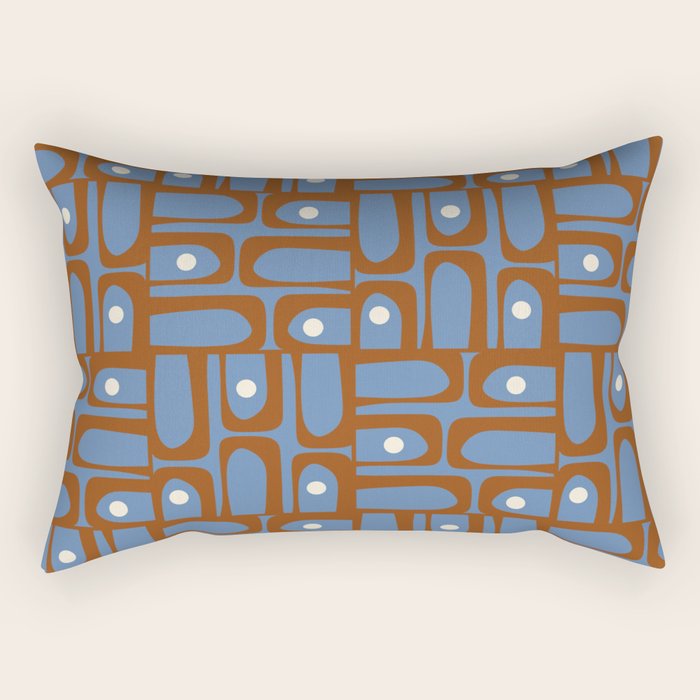 Mid Century Modern Piquet Abstract Multi Pattern in Blue and Brown Rectangular Pillow Gallery Image 2