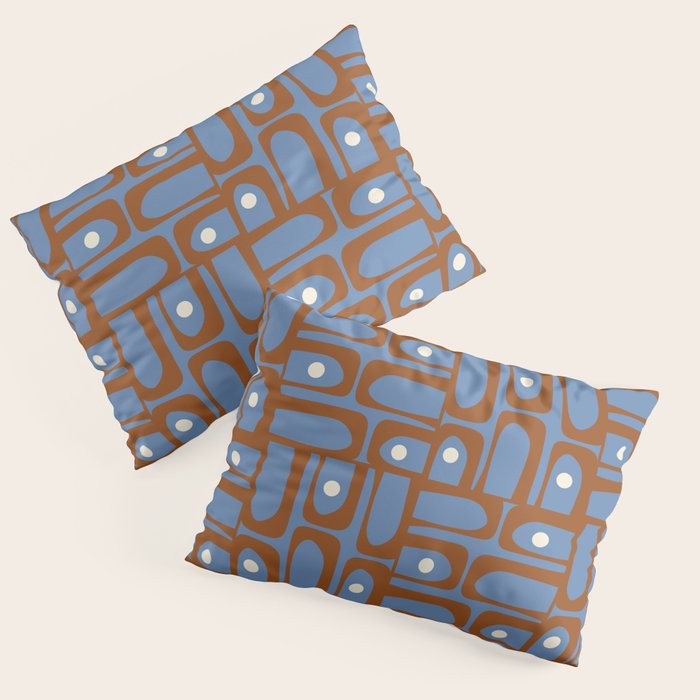 Mid Century Modern Piquet Abstract Multi Pattern in Blue and Brown Pillow Sham Gallery Image 3
