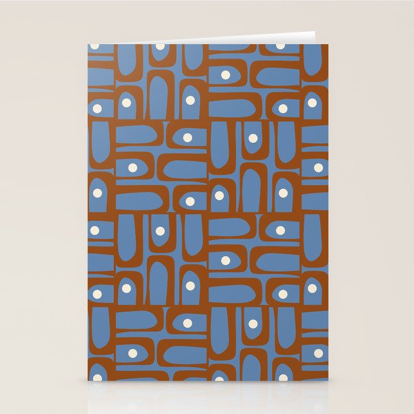 Mid Century Modern Piquet Abstract Multi Pattern in Blue and Brown Stationery Card Gallery Image 1