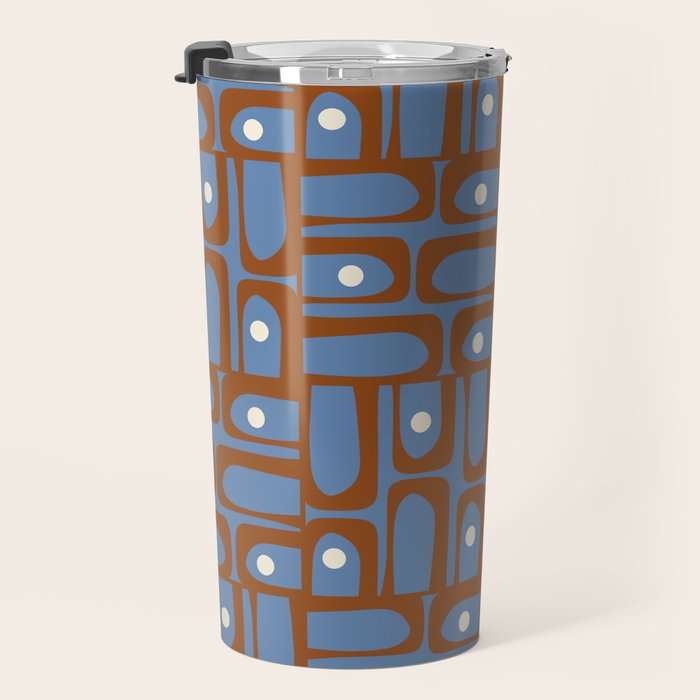 Mid Century Modern Piquet Abstract Multi Pattern in Blue and Brown Travel Mug Gallery Image 3