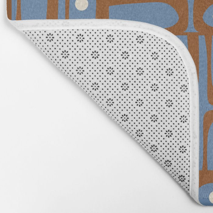 Mid Century Modern Piquet Abstract Multi Pattern in Blue and Brown Bath Mat Gallery Image 2