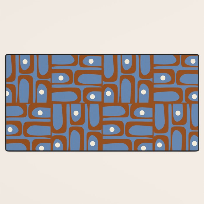 Mid Century Modern Piquet Abstract Multi Pattern in Blue and Brown Desk Mat Gallery Image 3