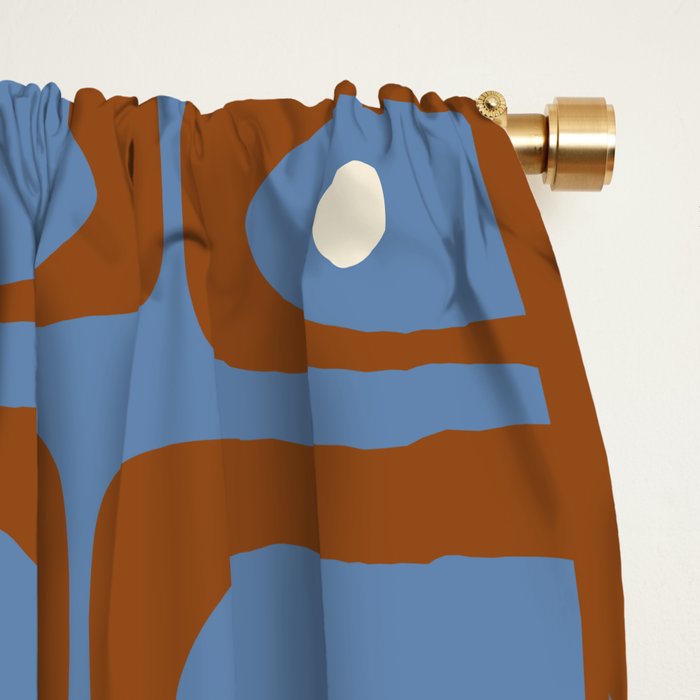Mid Century Modern Piquet Abstract Multi Pattern in Blue and Brown Window Curtain Gallery Image 2