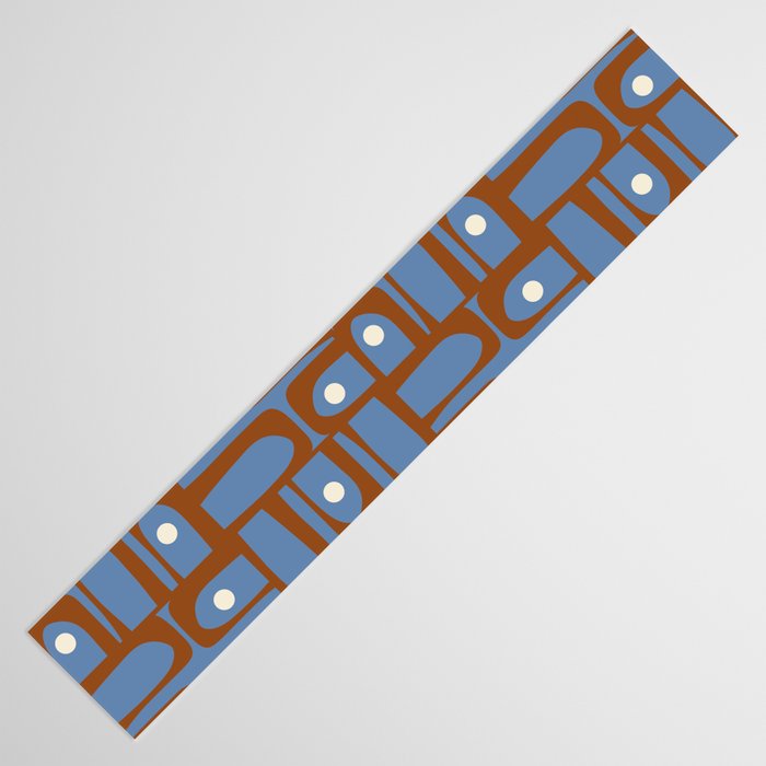 Mid Century Modern Piquet Abstract Multi Pattern in Blue and Brown Table Runner Gallery Image 3