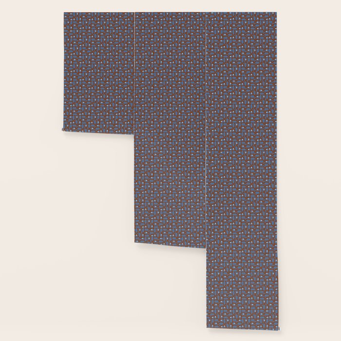 Mid Century Modern Piquet Abstract Multi Pattern in Blue and Brown Wallpaper Gallery Image 3
