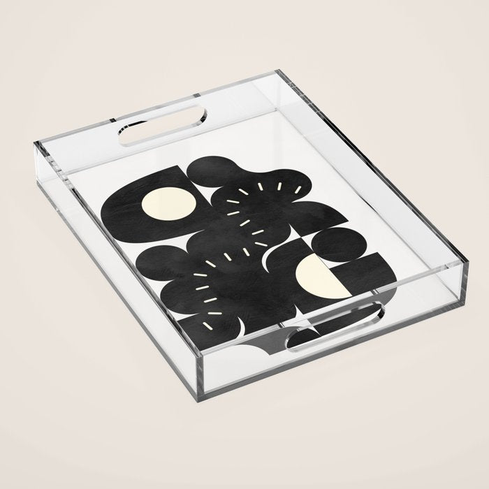 minimal black white shapes mid century Acrylic Tray Gallery Image 1