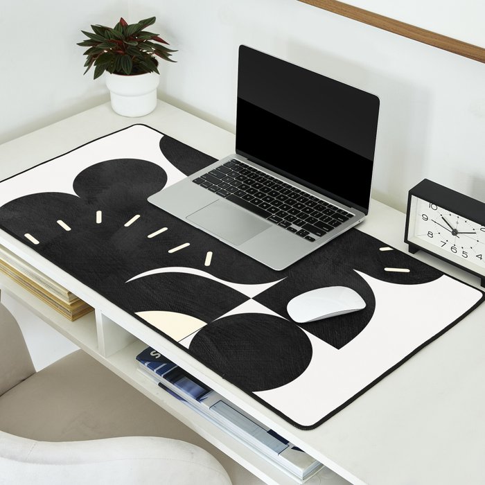 minimal black white shapes mid century Desk Mat Gallery Image 2
