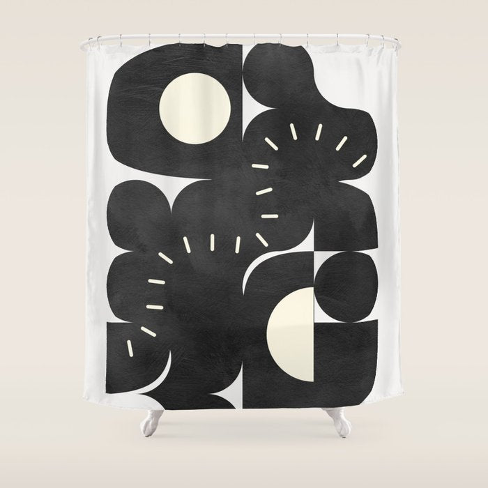 minimal black white shapes mid century Shower Curtain Gallery Image 1