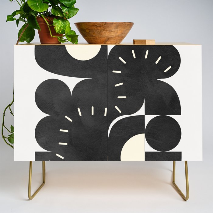 minimal black white shapes mid century Credenza Gallery Image 1