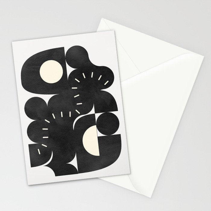 minimal black white shapes mid century Stationery Card Gallery Image 2