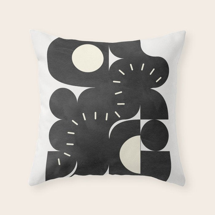 minimal black white shapes mid century Throw Pillow Gallery Image 6