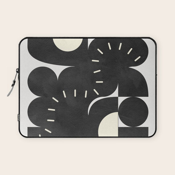 minimal black white shapes mid century Laptop Sleeve Gallery Image 1