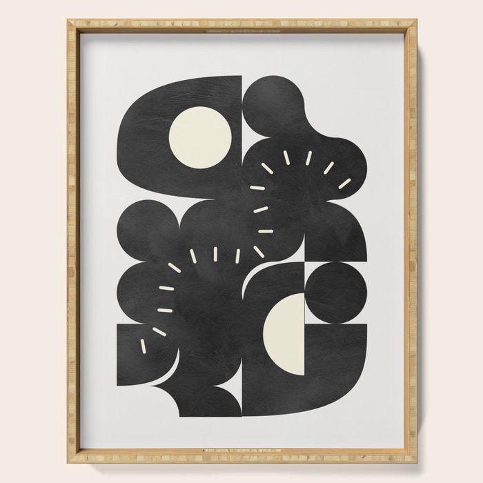 minimal black white shapes mid century Serving Tray Gallery Image 1