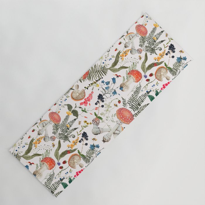 Watercolor Hand Drawn Mushroom Autumn Garden Yoga Mat Gallery Image 1