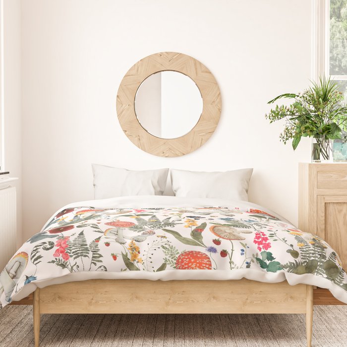 Watercolor Hand Drawn Mushroom Autumn Garden Duvet Cover Gallery Image 3