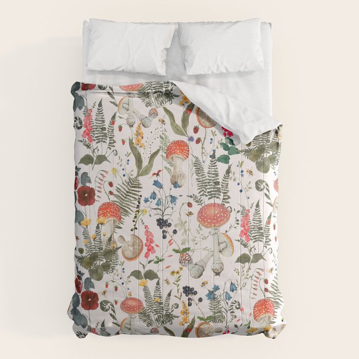 Watercolor Hand Drawn Mushroom Autumn Garden Comforter Gallery Image 6