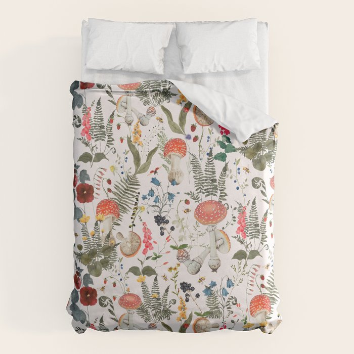 Watercolor Hand Drawn Mushroom Autumn Garden Duvet Cover Gallery Image 6