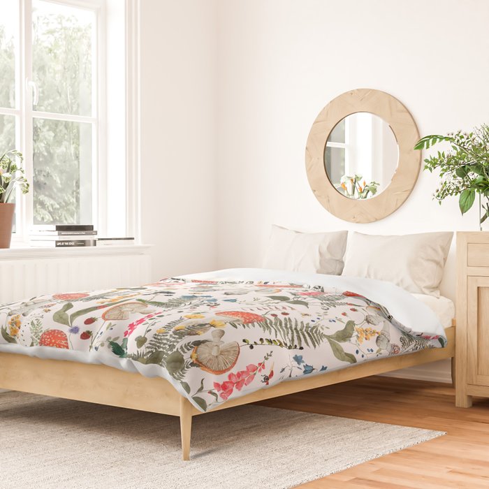 Watercolor Hand Drawn Mushroom Autumn Garden Duvet Cover Gallery Image 2