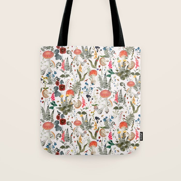 Watercolor Hand Drawn Mushroom Autumn Garden Tote Bag Gallery Image 1