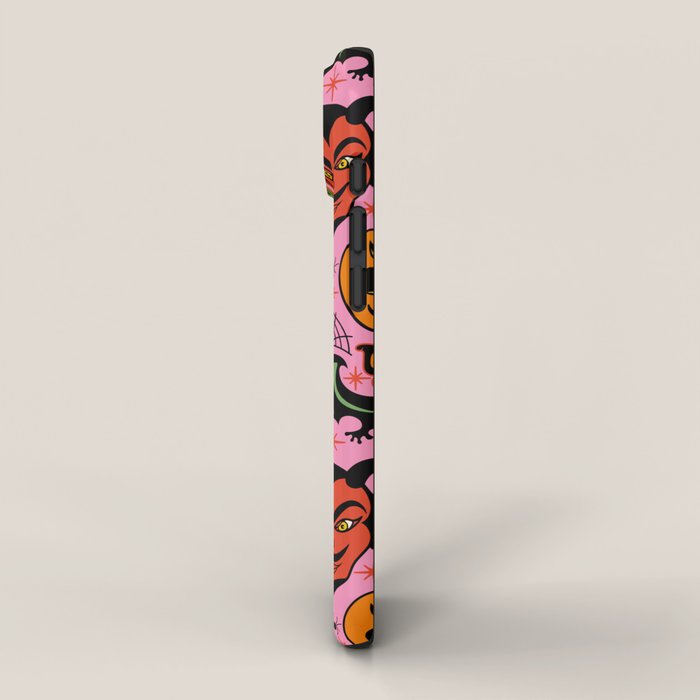 Retro Halloween in Pink - Skull Black Cat Devil Pumpkin Bat Owl Motifs iPhone Case Gallery Image 2