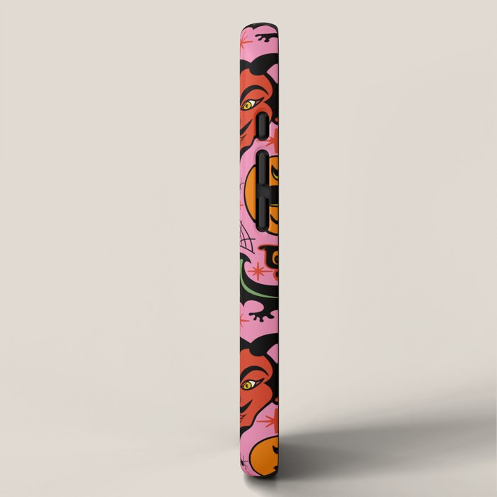 Retro Halloween in Pink - Skull Black Cat Devil Pumpkin Bat Owl Motifs iPhone Case Gallery Image 2