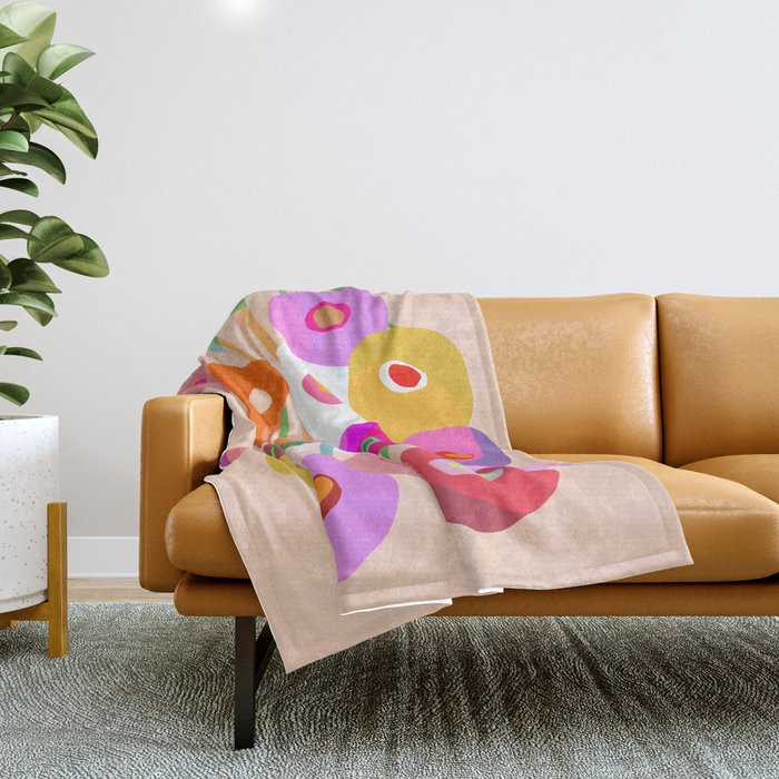Minimal Abstract Wild floral bouquet on Peach Fuzz Throw Blanket Gallery Image 1