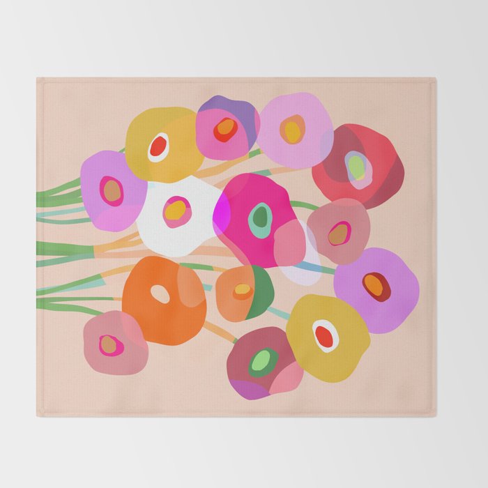 Minimal Abstract Wild floral bouquet on Peach Fuzz Throw Blanket Gallery Image 2