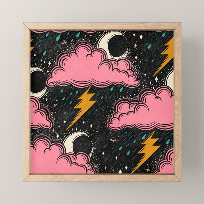Stormy Night - black & pink Mini Art Print Gallery Image 1